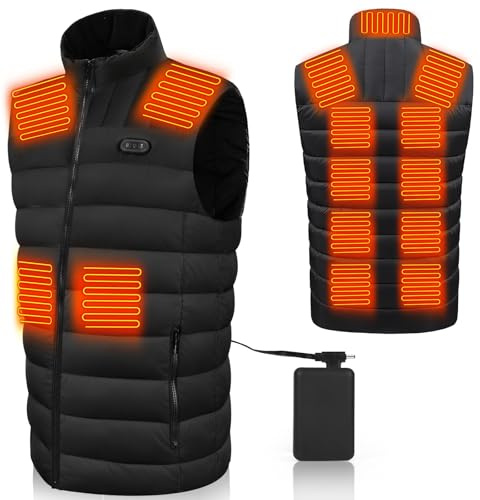 ZWOOS Gilet Chauffant pour Hommes et Femmes, 15 Zones, avec Batterie 20000 mAh, 3 Températures, Veste Chauffante pour Ski, Pêche, Randonnée, Camping, Lavable en Machine (XXL)