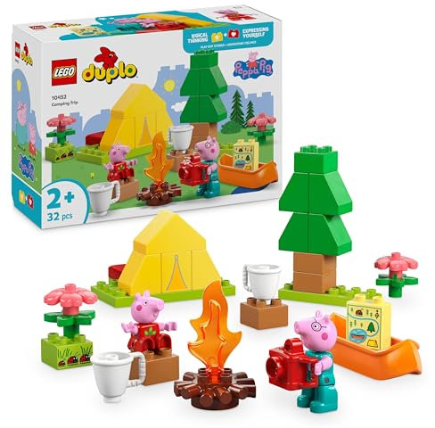 LEGO DUPLO Peppa Pig Camping Trip with Daddy - Montessori Toys for 2+ Year Old Girls & Boys - incl. a Tent, Canoe, Campfire and 2 Figures - Motor Skills & Colour Matching - 10452