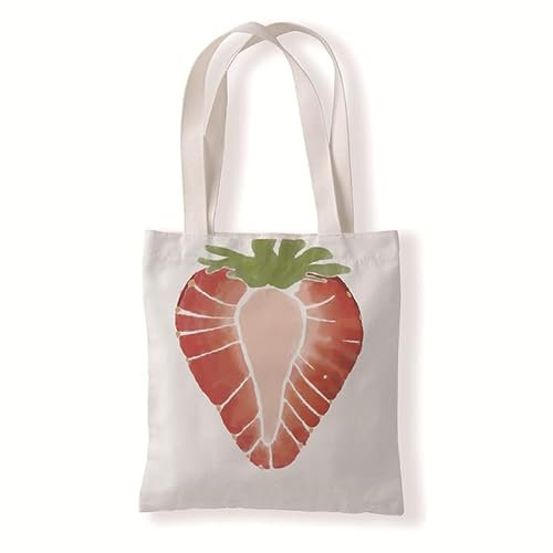 Homeyang Jutebeutel Rote Erdbeere Stoffbeutel Waschbar Beuteltasche Damen Einkaufstasche Schule Tote Bag Wiederverwendbar Canvas Tasche mit Henkeln Stoffbeutel Klein 2 Stück (33x37 cm)