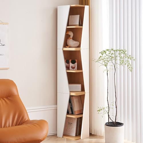 ZYZSY Bücherturm mit vertikalem Rücken, Eckbücherregal mit kleinem Raum, DIY Standregal aus Holz, Mehrzweck-Eckbücherregal für Wohnzimmer, Homeoffice(White2,180cm/71in)