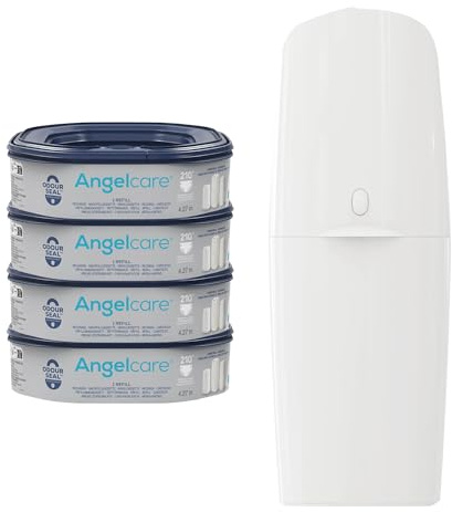 Angelcare Poubelle à Couches Classic XL avec Recharge Octogonale Anti-Odeur Haute Capacité + 3 Recharges Poubelle à Couches – Octogonale
