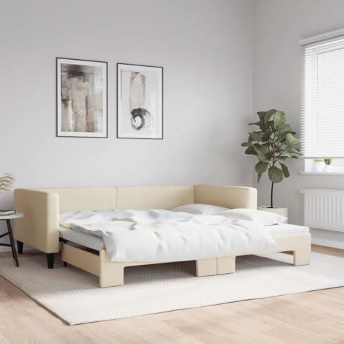 LAPOOH Tagesbett Ausziehbar Creme 100x200 cm Stoff, Schlafsofa, Daybed, Bettsofa, Sofa Bed, Sofabett, Schlafcouch, Jugendbett, Bettgestell, Bettcouch - 3196587