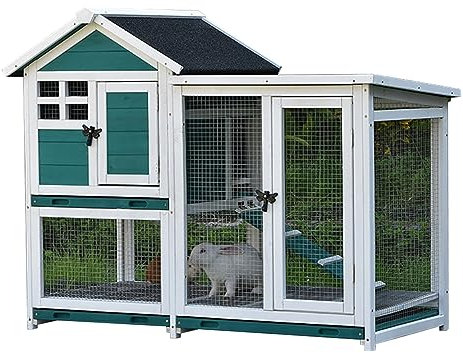 WOTZOV Kaninchenstall mit Drahtboden und Tablett, Hasenstall für innen und außen für 4 Hasen, 2-stöckiger Kaninchenkäfig für Meerschweinchen/Schweinchen/Hamster/Küken, Holzrahme，Green 120x63x93.5cm