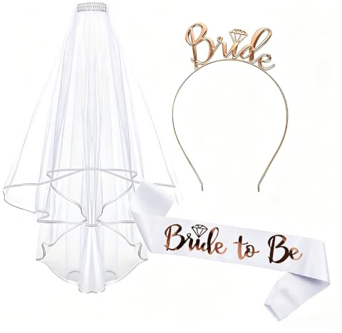 Bridal Ribbons and veils, Hen Party Accessories, Wedding Hen as Decoration for the Bride's Single Hen, Hen Night Party Games (White)