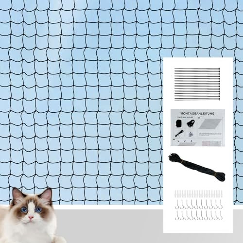 Katzennetz für Balkon,3 x 4m Balkonnetz Ohne Bohren,Katzenschutznetz zur Sicherung Von Balkon, Terrassen, Fenstern, Türen, Zäune (Schwarz Transparent)