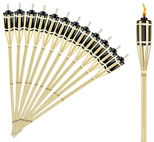 YZNAHRE Gartenfackeln Bambus, Ölfackeln für draußen, mit Docht, 90cm Gartenfackel, Bambusfackeln Bambusfackel, für draußen deko Gartenparty, 12PCS