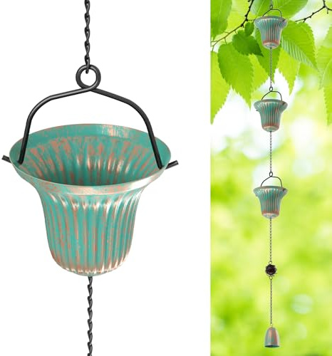 KHayRovies Regenwasserkette, Dachrinnenkette Regenablaufkette, ängende Regenkette, Regenkette Dachrinnendekoration Zum Ableiten Von Wasserfür Den Regenfänger Im Freie (Bronze)