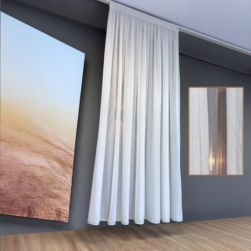 Tenda pronta in poliestere di alta qualità di colore bianco con effetto crespa bambù ed elegante nastro pieghevole a matita (altezza x larghezza x altezza): 245/300 cm)