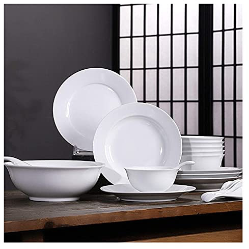 Service de table pour fête de famille, hôtel, restaurant, service de table en céramique, 26 pièces, couleur unie, assiette à steak, bol à céréales et bol à soupe en porcelaine blanche pour restaurant