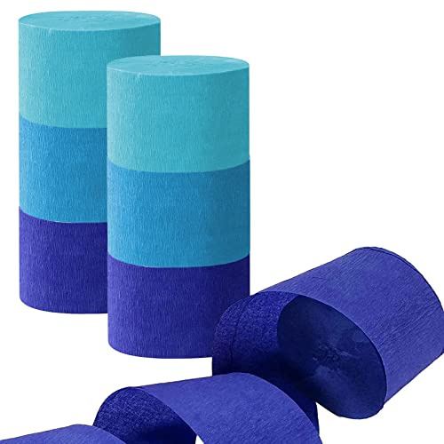 Krepppapier 6 Rollen 150 m, Kreppband Satz von blau Creppapier, Krepp Papier für Partydekorationen, Geburtstagsdekorationen, Hochzeitsdeko (4,5 cm x 25 m/Rolle)