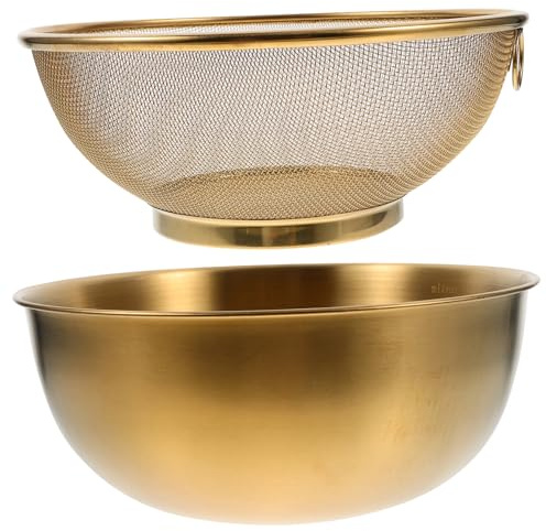 LABRIMP Stainless Steel Colander with Practical Design and Mixing Bowl Set 22cm Not Easy to Deform Fine Mesh Vegetable Basket for Indoor Kitchen and Daily Use