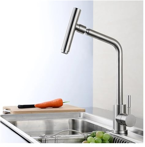 Grifo de Cocina, Grifo de cocina giratorio de acero inoxidable 304, fregadero de lavabo de dibujo sin plomo caliente y frío, mezclador giratorio 360