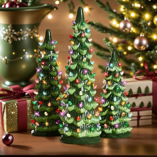 Retro handbemalte Tisch-Weihnachtsbäume, Keramik-Weihnachtsbäume, Tisch-Weihnachtsbaum, perfekt für Festliche Tischdekoration zu Hause