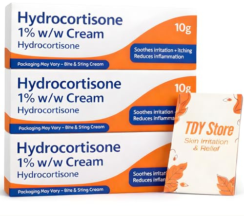 Hydrocortisone Cream 1% w/w Bite and Sting Cream, Mosquito and Bee Sting Treatment, Itchy Skin and Redness Solution, 3 x 10g Tubes - TDY Bundle Including Skin Relief Guide- Packaging May Vary