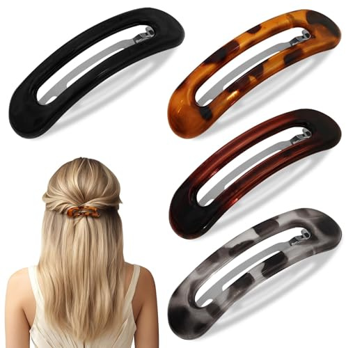 4Pcs Flat Barrettes Clips For Thick & Thin Hair, Lightweight Plastic French Hair Clips | Slides Non Slip Strong Hold Clamps | Comfortable for Driving, Yoga & Daily Use