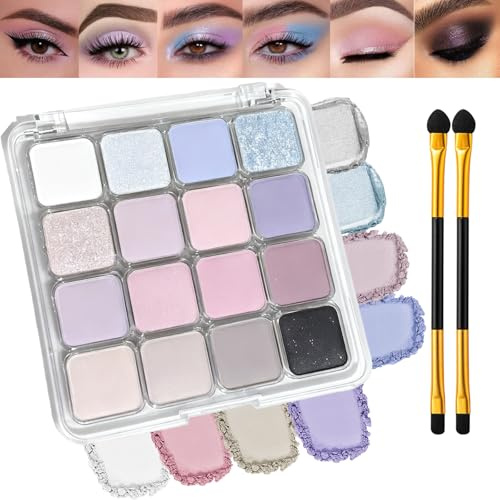 16-Color Lilac Silver Mauve Eyeshadow Palette with Brush - Matte & Glitter Shades, Long Lasting Smudge-Resistant Blendable Powder, Everyday Office to Night Out Soft Glam Eye Makeup (Ice Whisper)