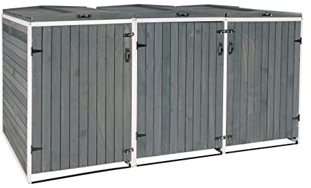 PROREGAL XL 3er-/6er-Mülltonnenverkleidung, HxBxT 126x237,5x98 cm, Grau-Weiß, Mülltonnenbox Mülltonnenabdeckung Holz