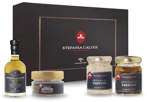 Stefania Calugi - Box Regalo Luxury - Gocce al Tartufo Bianco, Crema con Tartufo Estivo, Affettato di Tartufo Estivo e Granella di Nocciole al Tartufo - Idea Regalo