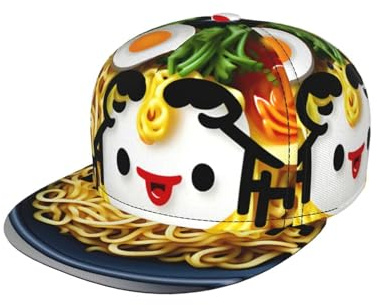 Gorra de béisbol ajustable con diseño de huevera, fideos y ramen, para mujeres y hombres, estilo hip hop, color negro