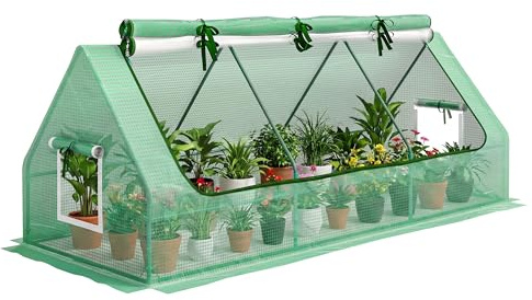 Outsunny Mini Serre de Jardin Mini Serre Tunnel 240 x 90 x 90 cm Toit Pointu Acier PE Haute densité 140 g/m² Anti-UV 3 fenêtres en Filet enroulables Vert