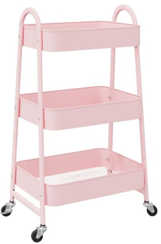 Generico Carrello portaoggetti a 3 Ripiani Rosa 42x41,5x77 cm in Acciaio,Articoli di ferramenta,Utensili,Carrelli Merci,Bianco,2.96 kg,4012383