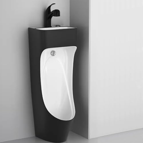 Orinales Urinario Para Hombres Con Descarga Agua Lavabo, Urinarios Integrados Que Ahorran Espacio centros Comerciales, Desviador Orina Cerámica Pie(Black)