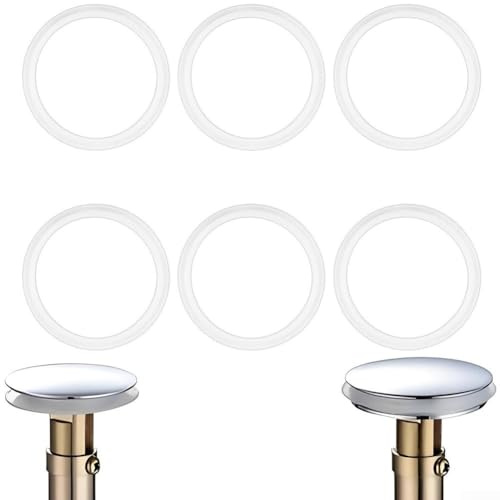 6 Stück 38 mm Waschbeckenstöpsel, Gummidichtungen, O-Ring-Dichtung, Ersatzscheiben für Waschbecken-Abflussabläufe, transparentes Silikon-Dichtungsset