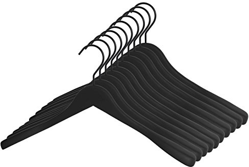 GERSO Perchas Premium 45 cm – Paquete de 10 – Madera de Haya Maciza Negro engomado – Perchas ergonómicas con Gancho Giratorio para Abrigos y Chaquetas
