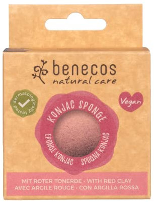 Benecos Natural Cosmetics - Konjac Sponge - red Clay - 100% Biodegradable