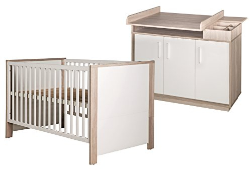 roba Zimmerset 'Olaf', 2-tlg, Luna Elm/weiß, inkl. Kombi-Bett 70x140 cm und breiter Wickelkommode