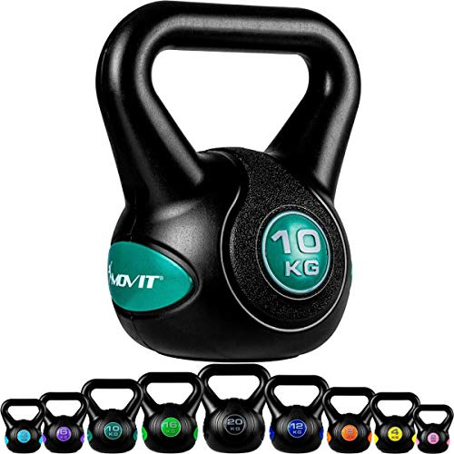 MOVIT Kettlebell STYLISH BLACK, Kugelhantel mit bodenschonender Kunststoffhülle, 2 kg bis 20 kg, schadstoffgeprüft