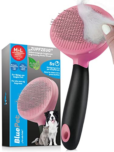 BluePet Brosse pour Chien & Chat, Élimine sous-poil & nœuds, autonettoyage
