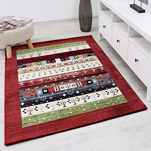VIMODA Teppich Loribaft Gabbeh Optik Bunt Meliert mit Bordüre, Maße:200 x 290 cm