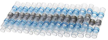 Mintice 100 X sigillo di saldatura termoretraibile elettrico culo connettori terminali a filo impermeabile Saldanti Saldare auto isolato giunzioni crimper elettrico kit Blu 14-16 AWG valutare