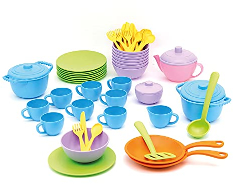 Green Toys 8601351, Koch- und Geschirrset für Kinderküche, Spielküche, Rollenspiel, nachhaltiges Küchenspielzeug für Kinder ab 24 Monaten, 61-teilig