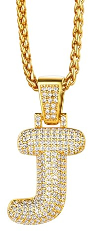 Richsteel Bling Schmuck Bubble Kette J Bling Buchstabenkette J mit 55cm+5cm Weizenkette für Damen und Mädchen