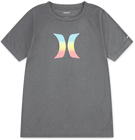 Hurley Fille Rash Guard Shirt Maillot dermoprotecteur, Icon Noir Chiné., 12 ans EU