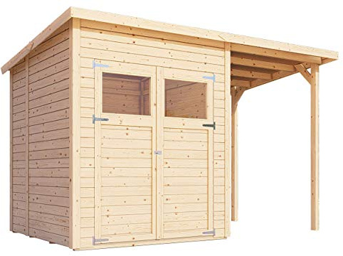 Steiner Shopping Gartenhaus Dresden 02 | 14 mm Elementgartenhaus aus naturbelassenem Holz I Außenmaß 324 x 180 cm I Mit Anbaudach, Fußboden & Pultdach
