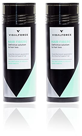 VIDALFORCE Fibre Capillari Naturali Pack 2x30gr = 60gr per Diradamento Capelli – Polvere Volumizzante 100% Vegetale Colore Castano Chiaro – Resistente a Sudore e Pioggia – Effetto Istantaneo Naturale