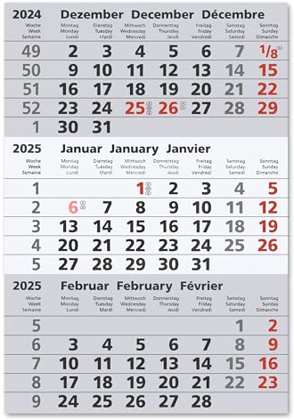 Truento Ersatzkalendarium - Kalenderblock - (magnetisch) für 2 Jahre (2026 & 2027) - passend für 3-Monats-Tischkalender Edelstahl - Stehkalender - Aufstellkalender - Bürokalender