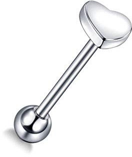 BlackAmazement 316L Edelstahl Piercing Zungenpiercing Barbell Herz Heart poliert Silber Damen Herren
