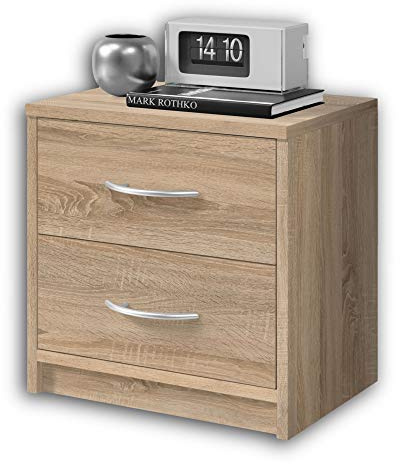 Stella Trading PEPE Nachttisch in Eiche Sonoma Optik - Schlichter Nachtschrank mit zwei Schubladen passend zu jedem Bett & Schlafzimmer - 39 x 39 x 28 cm (B/H/T) | 39 x 39 x 28 cm (B/H/T), kompakte Nachtkommode für das Schlafzimmer, funktionales Design mit viel Stauraum