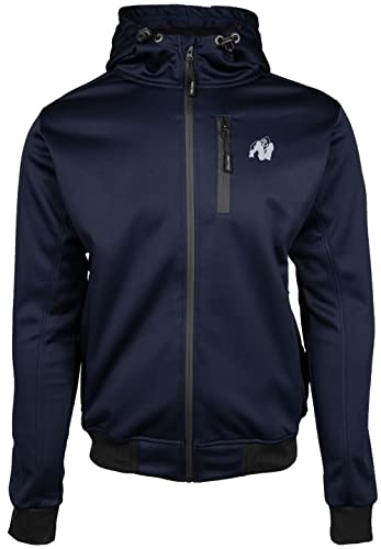 Gorilla Wear Glendale Softshelljacka – svart – lätt träningsjacka vindtät med logotyp, bekväm för sport, vardag, träning, träning, dragkedja, logotyp på ärmarna, långärmad av polyester