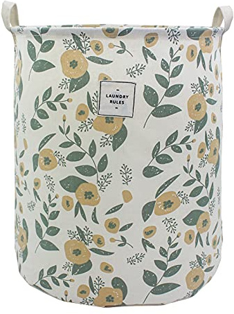 Mziart Zusammenklappbarer Wäschekorb, Blumendruck, großer Wäschekorb für Baby, Mädchen, Kinderspielzeug, Kleidung, Organizer, Kinderzimmer, Aufbewahrungskorb mit Griffen (grün)