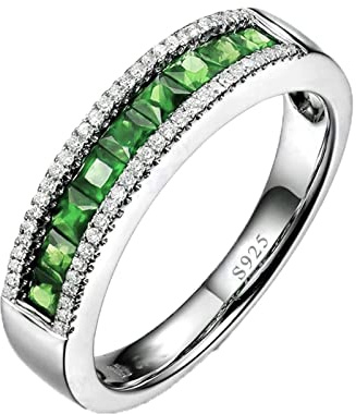 ANAZOZ Solitärring 925 Silber Ring Einfach, Sterling Silber Simulierte Nano Smaragd Dreireihig Stein Quadratschliff Echt Silber Damenring Gr. 47-65