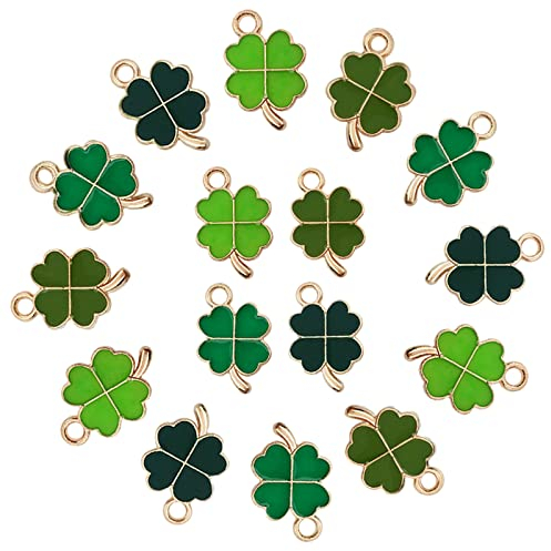 Cosswe Glücksbringer Vierblättriges Kleeblatt, 48 Stück Vierblättrige Kleeblatt Anhänger Metall Halsketten Zubehör DIY Basteln Schmuck Ornamente Autoschlüsselanhänger Glück Schlüsselanhänger (Grün)
