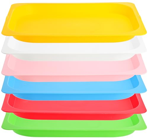 Elsjoy Set of 6 Large Plastic Activity Trays, 38 x 30cm Colorful Art Trays Stackable Craft Tray, Arts and Crafts Organizer Tray Shallow Serving Platters for Kids, School, Classroom, DIY Projects