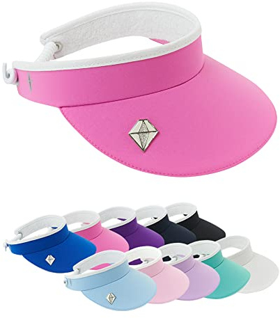 Pure Golf kvinnors visir | telefontråd | inbyggd magnet | handemaljerad 25 mm bollmarkör | styv topp | flera färger | golfvisir | tennisvisir, Azalea rosa, One Size-L