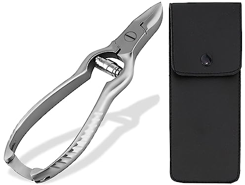 Profi Nagelzange Fußnagelzange vom Fachhandel mit Pufferfeder Scharfe Universal Zange für Fußnägel und Fingernägel Nagelknipser Alternative Fußpflege Zange Pediküre mit Etui (14 cm InstrumenteNRW)
