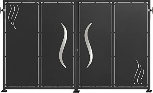 Puerta de Valla Exterior Modelo MAR, Cancela Abatible de Dos Hojas para Jardín y Entrada, Metal, Negro Forja (3000x1800 mm, 3500x1800 mm)